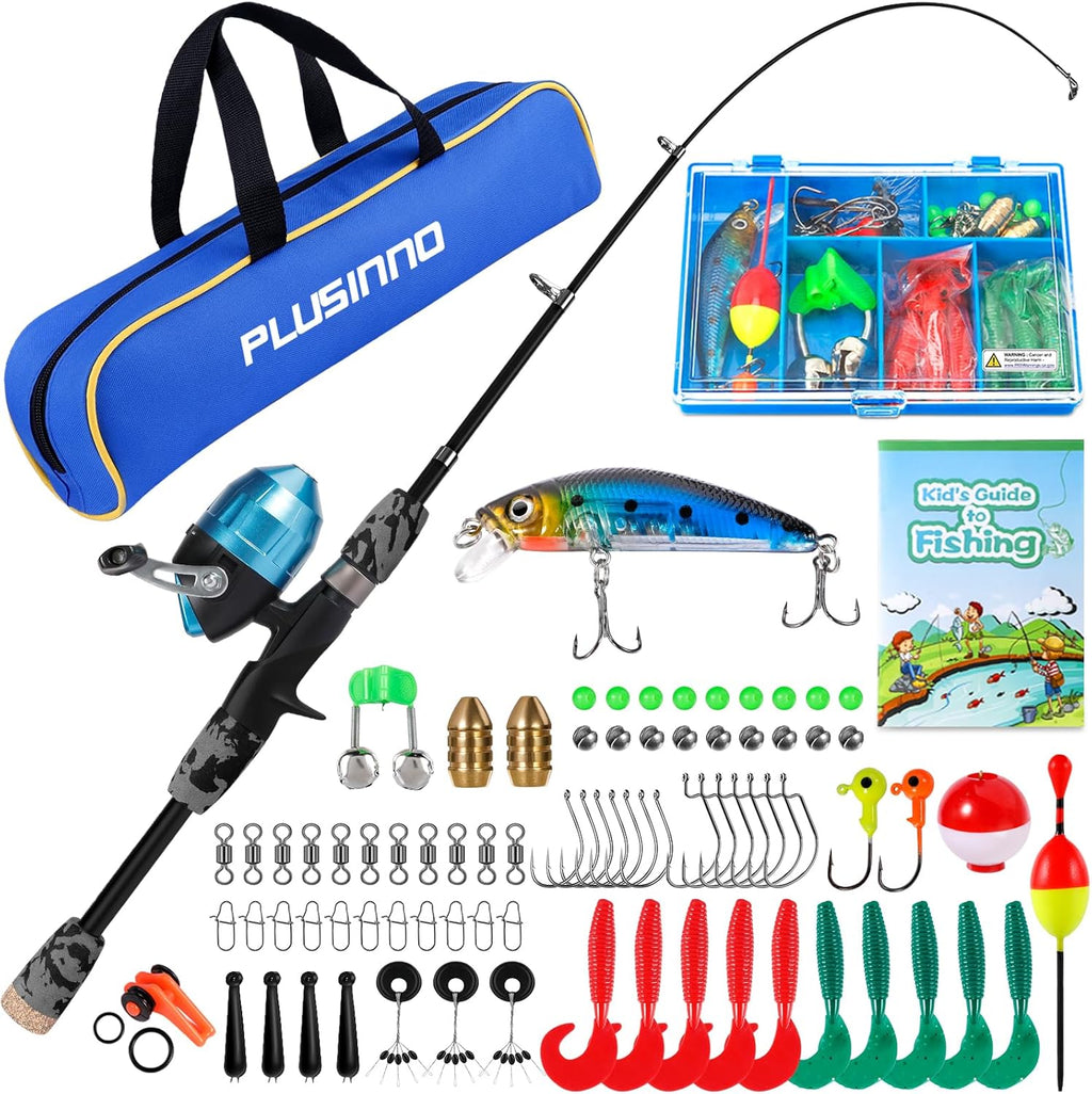 PLUSINNO Kids Fishing Pole - Telescopic Spincast Rod Combo for Boys, Girls & Adults - Complete Kit