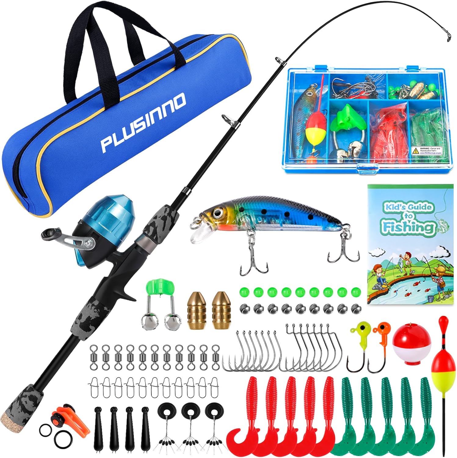 PLUSINNO Kids Fishing Pole - Telescopic Spincast Rod Combo for Boys, Girls & Adults - Complete Kit