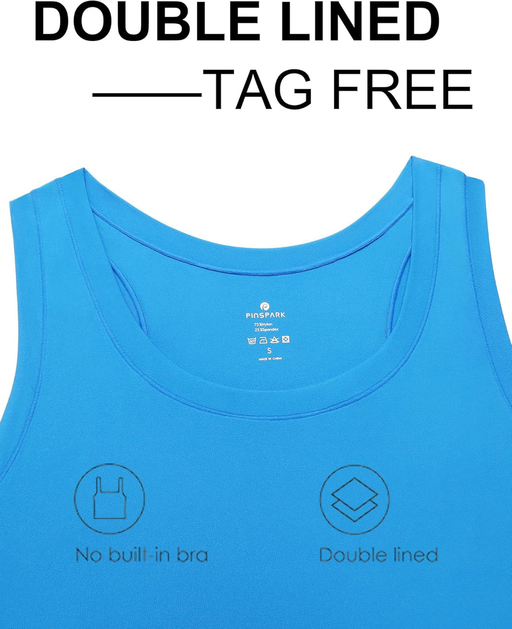 PINSPARK Crop Workout Tops - Double Lined Athletic Tank for Women | Sleeveless Scoop Neck in Blue, Medium
