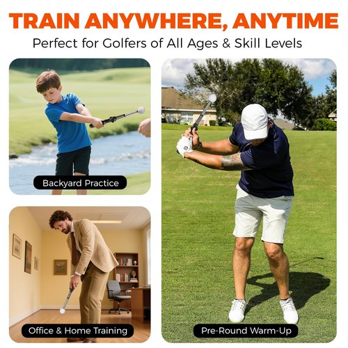 honharo Golf Swing Trainer – Retractable Click Stick Grip & Tempo Trainer for Right-Handed Golfers, Stainless Steel Shaft Golf Training Aid for Indoor & Outdoor Swing Practice