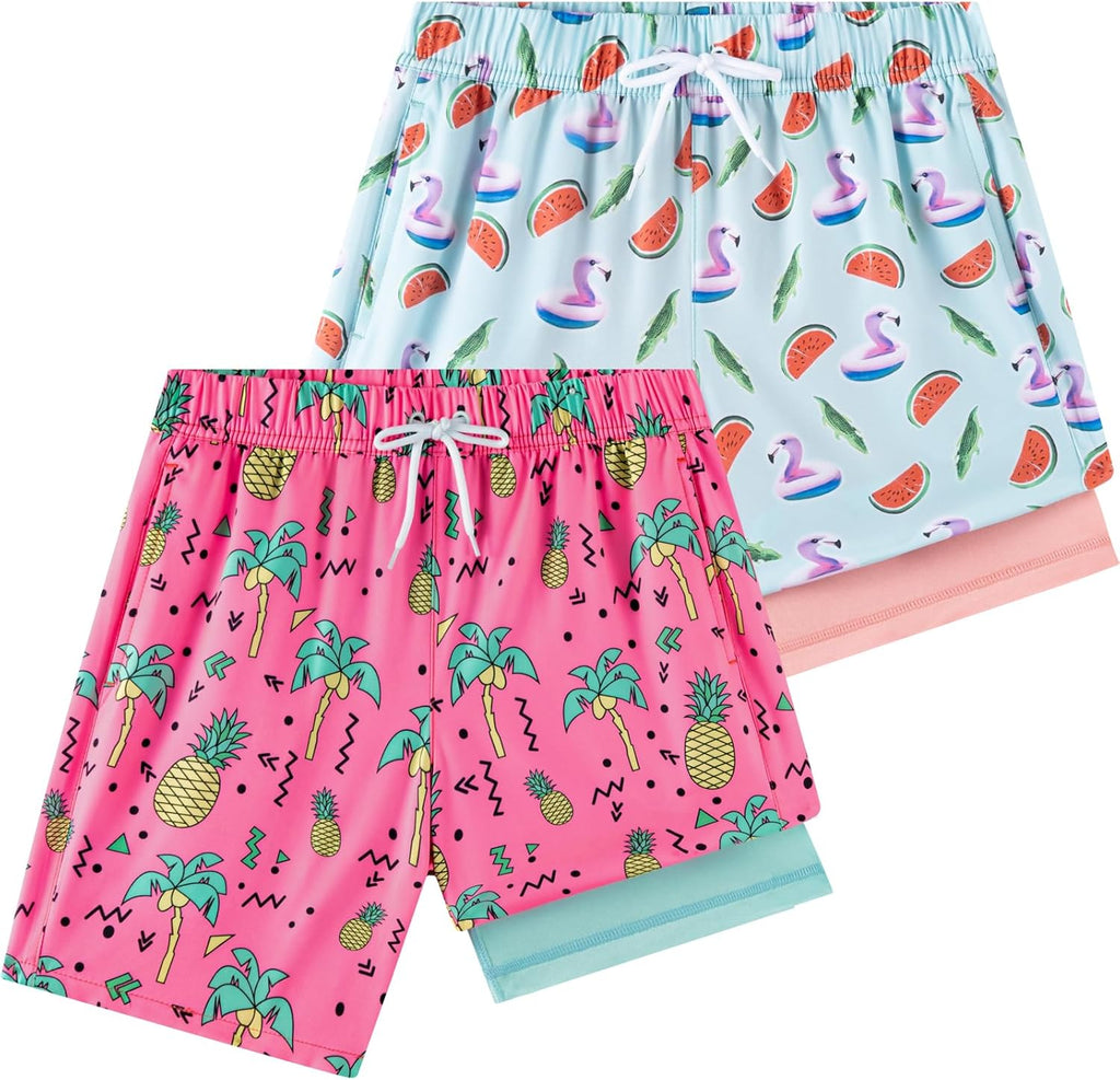 Skiennix Boys Swim Trunks - UPF 50+ Bathing Suit with Compression Liner | 1-3 Pack for Ages 5-16