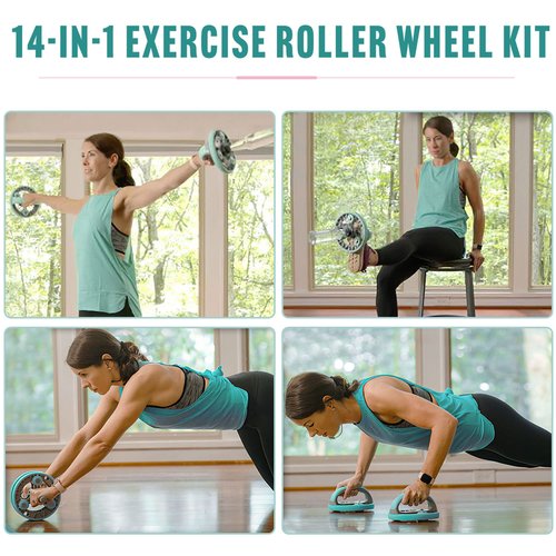 Elevens Ab Roller Wheel for Training Abdomen & Core Strength, 14-in-1 Exercise Equipment for Abs Workout at Home Gym Fitness Yoga for Women（Green)
