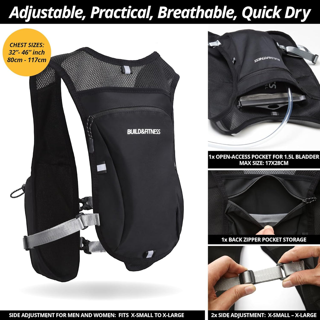 Skiennix Running Hydration Vest - Reflective, Quick Dry, Water-Resistant, 8 Pocket Design for Men & Women