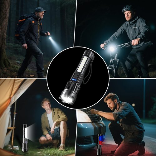 Rechargeable Flashlights High Lumens, 7Mode LED Flashlight Rechargeable, Super Bright Flashlight Battery Powered, Adjustable Flash Light, Tactical Flashlights for Home Emergencies Camping, 2 Pack