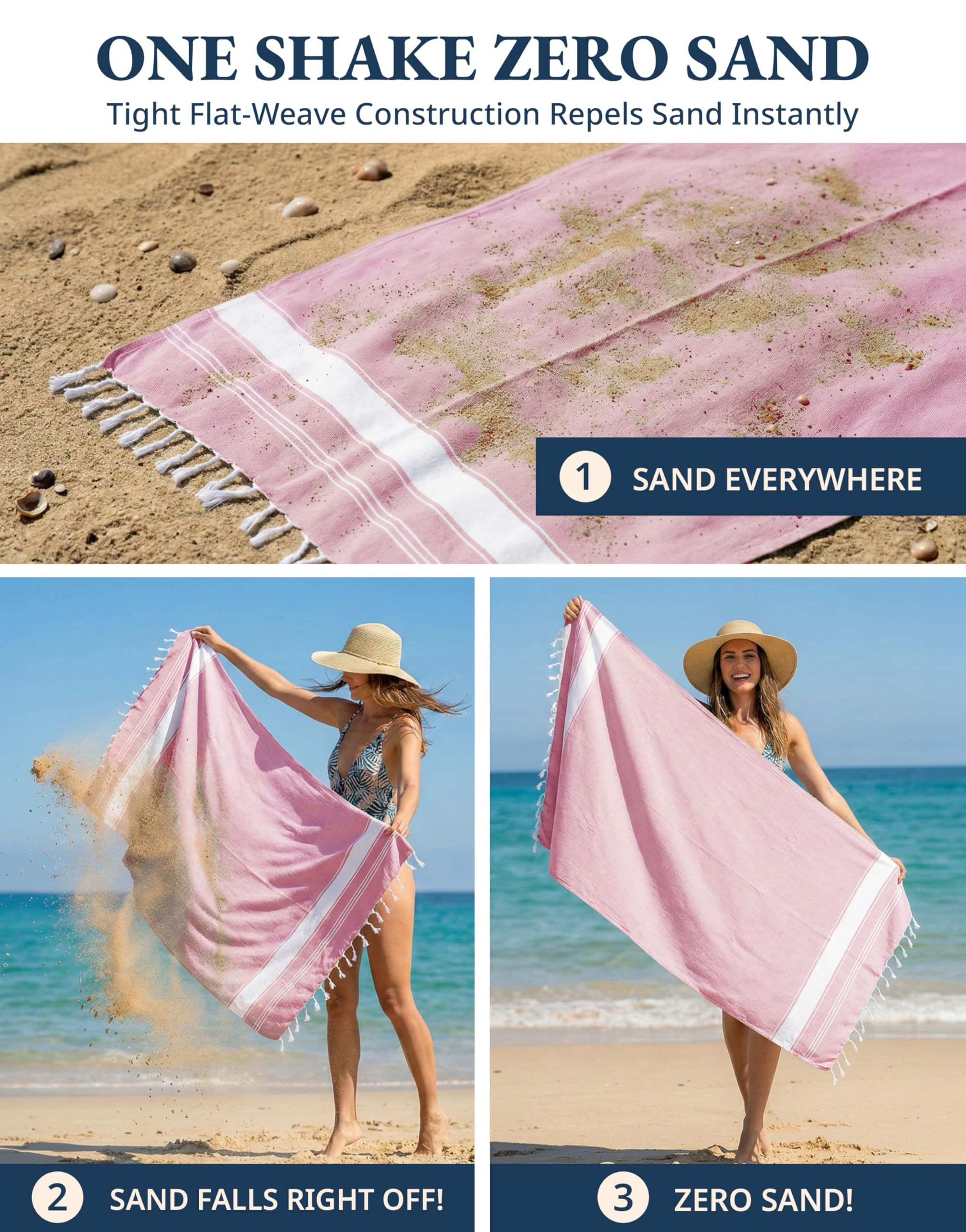 LANE LINEN Turkish Beach Towel Set of 4 - Beach Towels, Pre-Washed Pool Towel, Extra Large Beach Towel, Quick Dry & Sand Free, Absorbent Travel Towel, 39"x71" - Candy Pink