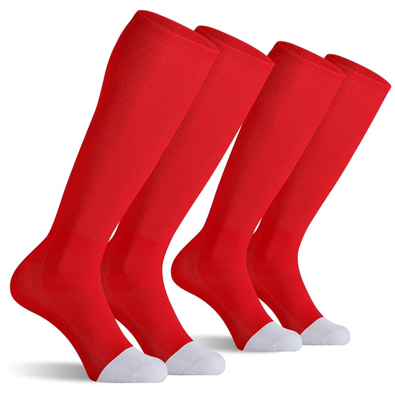 CS CELERSPORT 2 Pack Calf Tube Socks for Youth & Adults - Red 2 Pack, Size Large, Multi-Sport