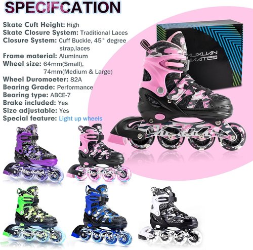 Kuxuan Adjustable Inline Skates - Light-Up Wheels for Kids & Youth | Fun & Colorful Design