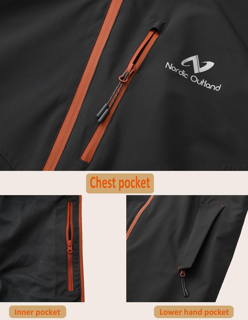 NORDIC OUTLAND Rain Jacket Men,Waterproof Breathable Long Raincoat with Hood Mesh Lining,Windbreaker for Outdoor Fishing Camping