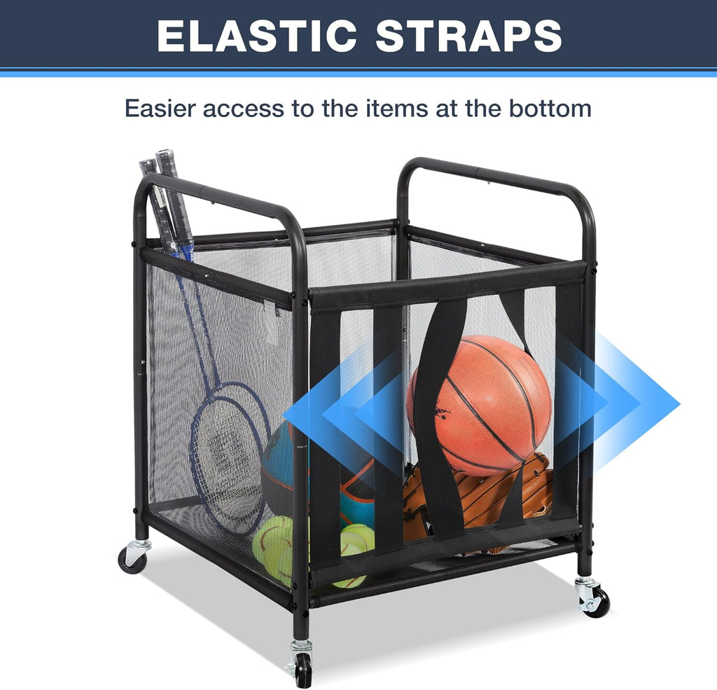 STO STO Rolling Sports Ball Storage Cart - Lockable Basketball Cage & Organizer | Steel Rack for Indoor/Outdoor Use, Black