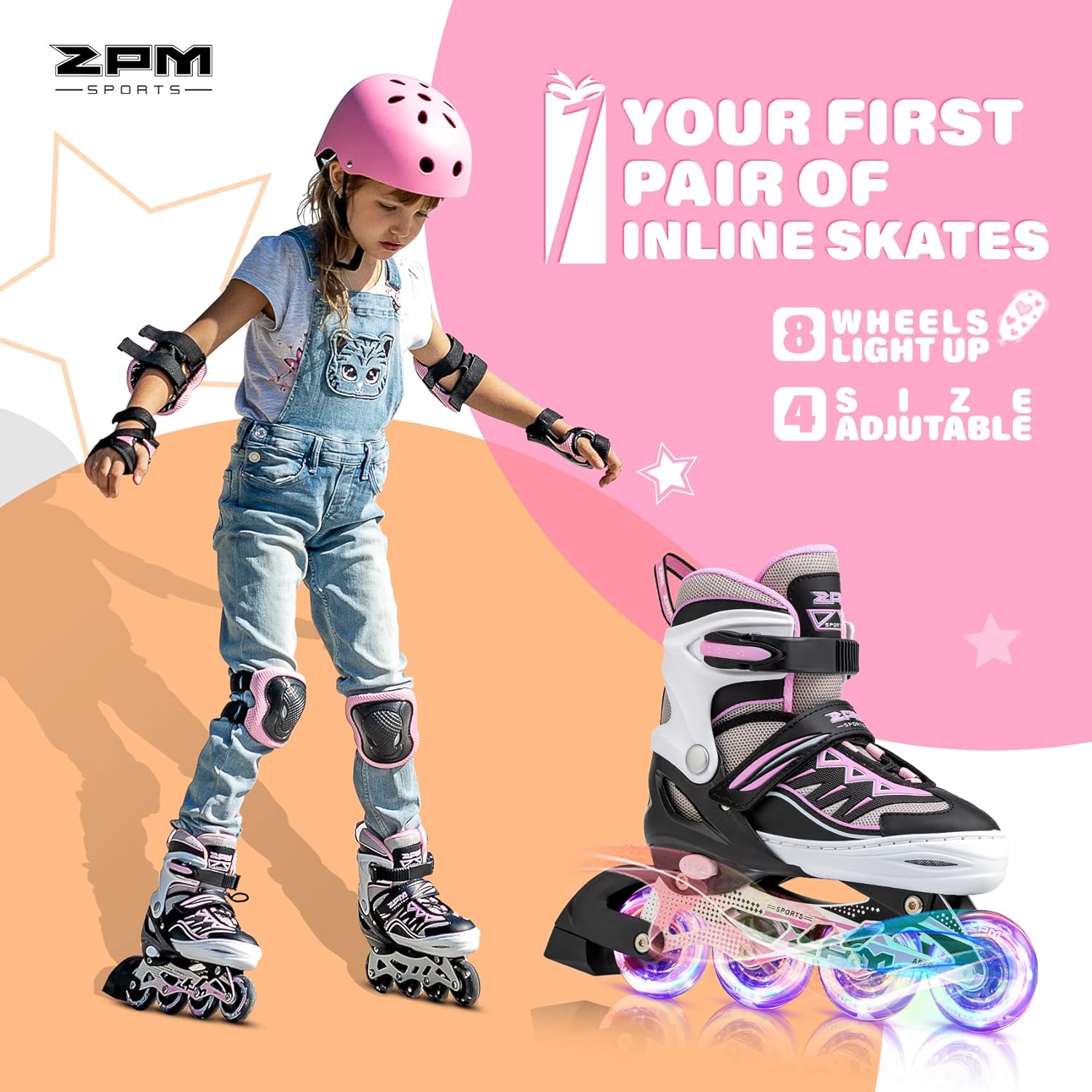 2PM SPORTS Cytia Pink Girls Inline Skates - Adjustable Light-Up Wheels for Fun & Safety