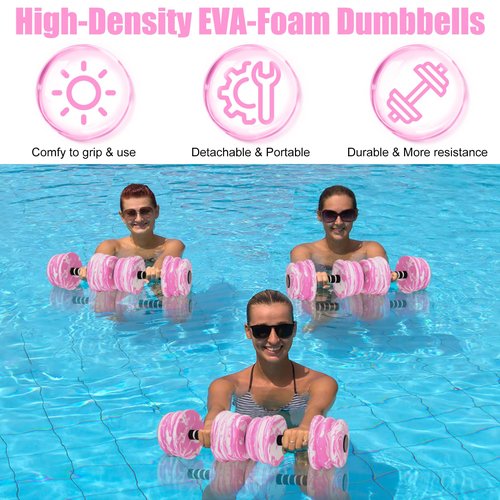 Aquatic Exercise Dumbbells, Water Dumbbells, 2PCS Foam Barbells for Men Women Water Workouts (Pink+White)