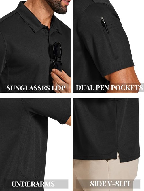 COOFANDY Men's Quick-Dry Polo Shirt - Short Sleeve Tactical Golf Shirt with Pen Pocket