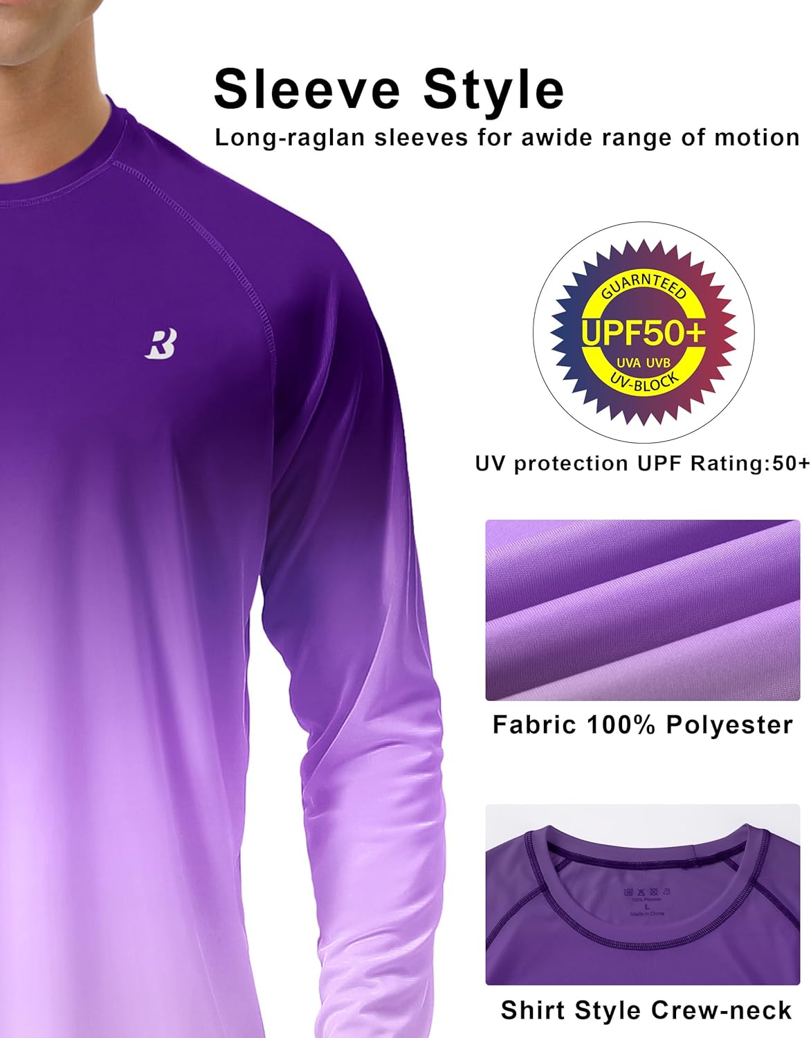 Roadbox Men's UV Sun Protection Shirt - UPF 50+ Long Sleeve Rash Guard for Fishing & Outdoor Activities
