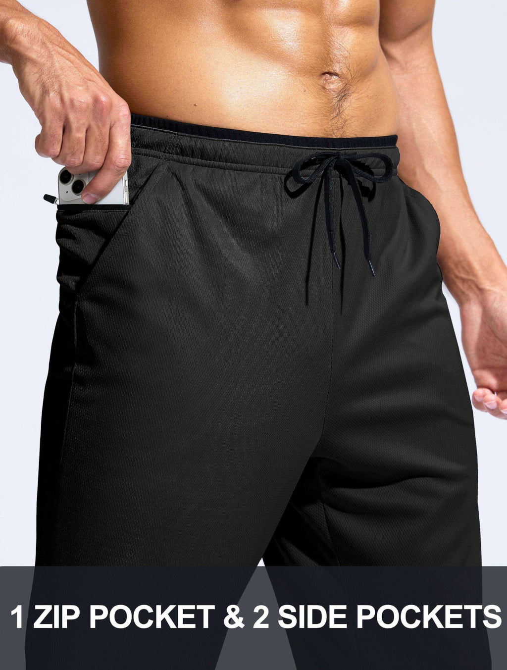 Pudolla Mens Sweatpants with Pockets Lightweight Athletic Running Training Elastic Waist Drawstring Pants(Black XL)