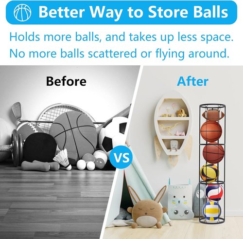 Garage Ball Storage Rack - 3 Layer Wall-Mounted Basketball Holder | Space-Saving Vertical Organizer for Soccer, Volleyball, Football
