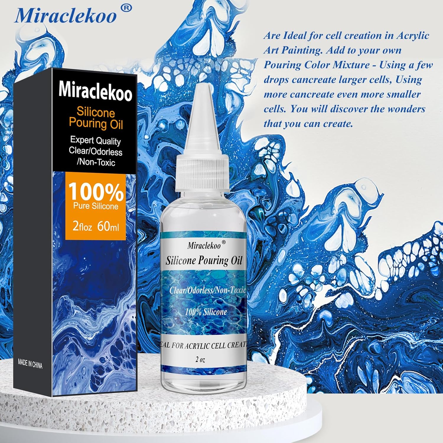 Skiennix Silicone Pouring Oil - Pure Silicone Oil for Acrylic Paint Cell Creation | 2 Ounce