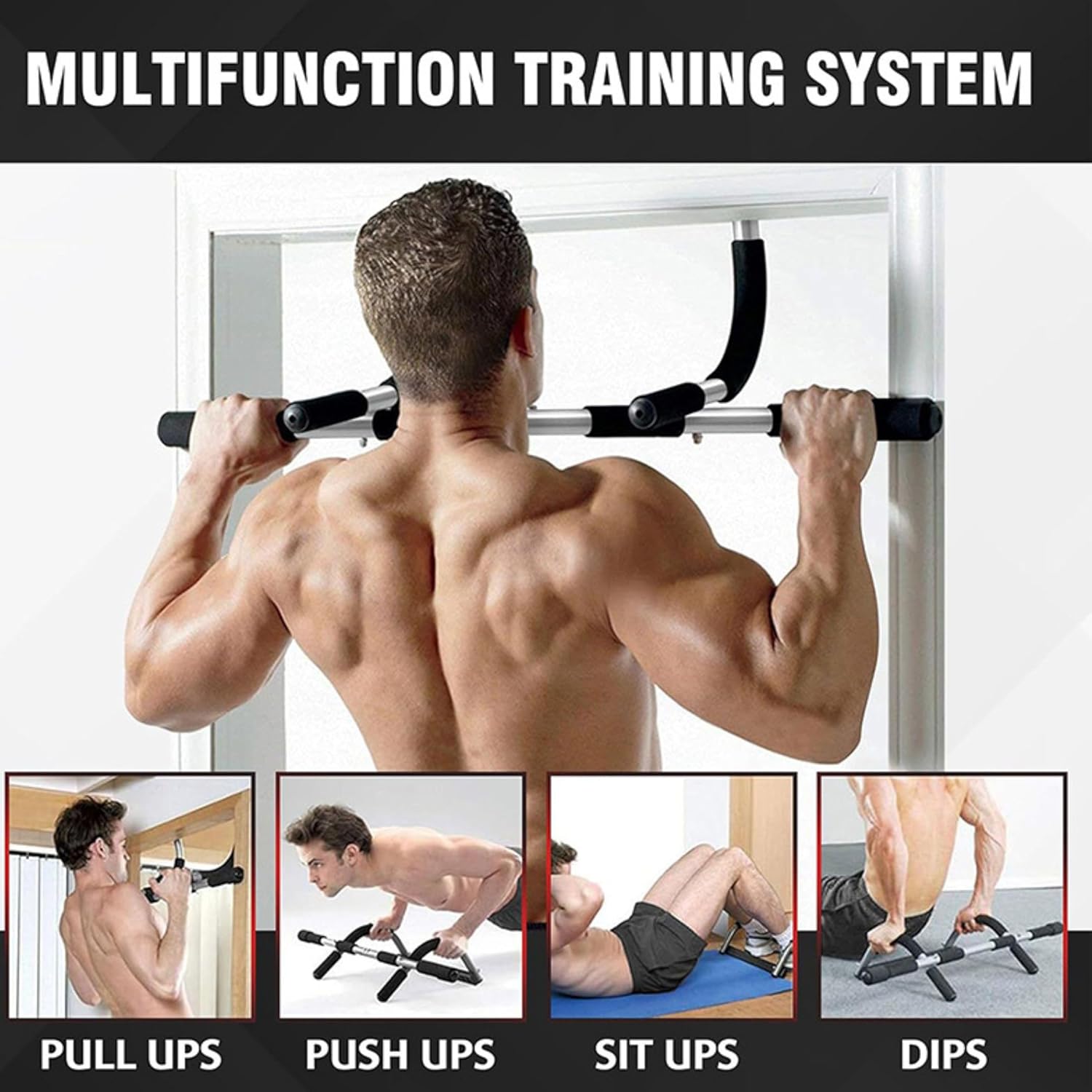 SteelCrush Doorway Pull-Up Bar - Versatile Multi-Grip Chin-Up Bar for Home Fitness & Strength Training