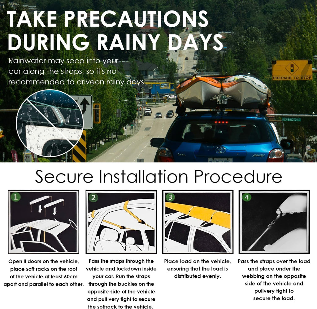 Skiennix Soft Roof Rack Pads - Universal Car Roof Rack System for Kayaks, Surfboards & Canoes