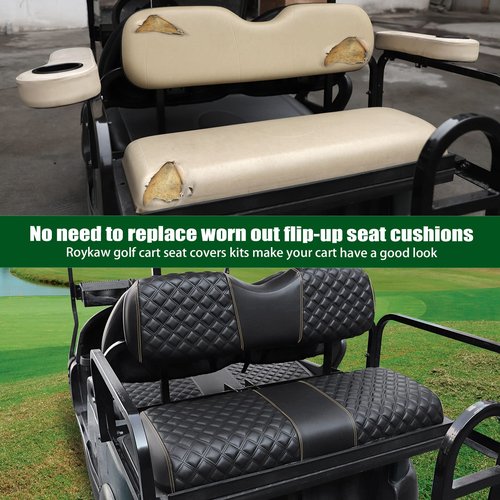 Roykaw Golf Cart Seat Covers Kit for Aftermarket Rear Seat, for Common Seat Cushion, Marine Grade Vinyl Material/More Soft and Comfortable, Breathable & Easy to Clean