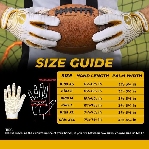 Handlandy Youth Football Gloves - Kids' Sticky Receiver Gloves with Super Grip | Perfect Gift for Boys & Girls