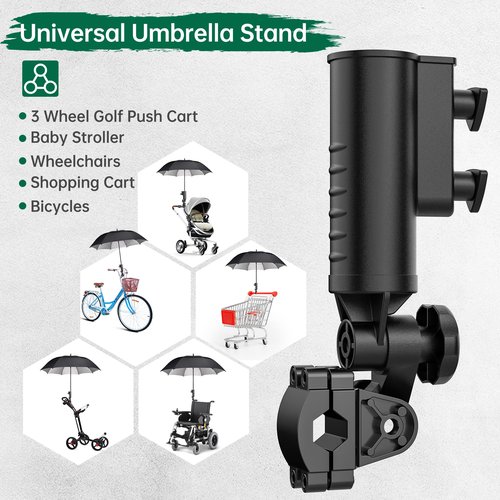 10L0L Heavy Duty Golf Push Cart Umbrella Holder - 180° Adjustable Aluminum Base for Golf Carts, Strollers, Wheelchairs & Bikes | Universal Mounting Design