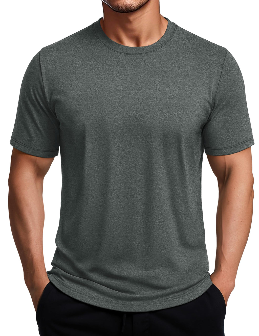 MAGCOMSEN Athletic Shirts for Men Short Sleeve Dry Fit Workout Shirts Moisture Wicking Gym Exercise Performance Shirt Dark Grey, L