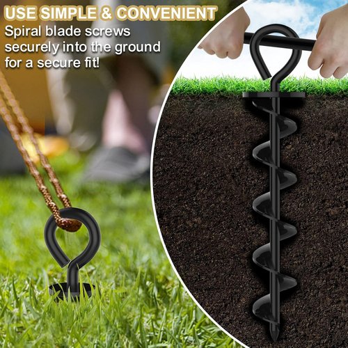 Eurmax USA Canopy Tent Stakes - Durable Corkscrew Steel Design with Installation Tool & 4 Wind Ropes | Set of 4 (Black)