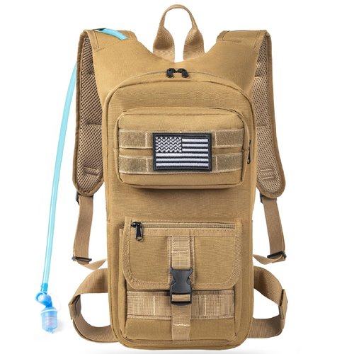 LASUK Hydration Backpack, Tactical Molle Water with 2L TPU Water Bladder, for Men Women Lightweight Water Backpack, Hydration Pack for Hiking, Biking, Climbing and Hunting, Khaki