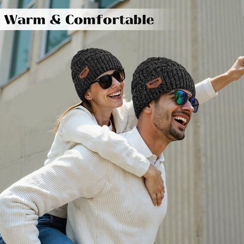 Loritta Winter Hat Warm Knitted Thick Baggy Slouchy Beanie Skull Cap for Men, B-Blended Dark Grey with Weave, 1 Pack