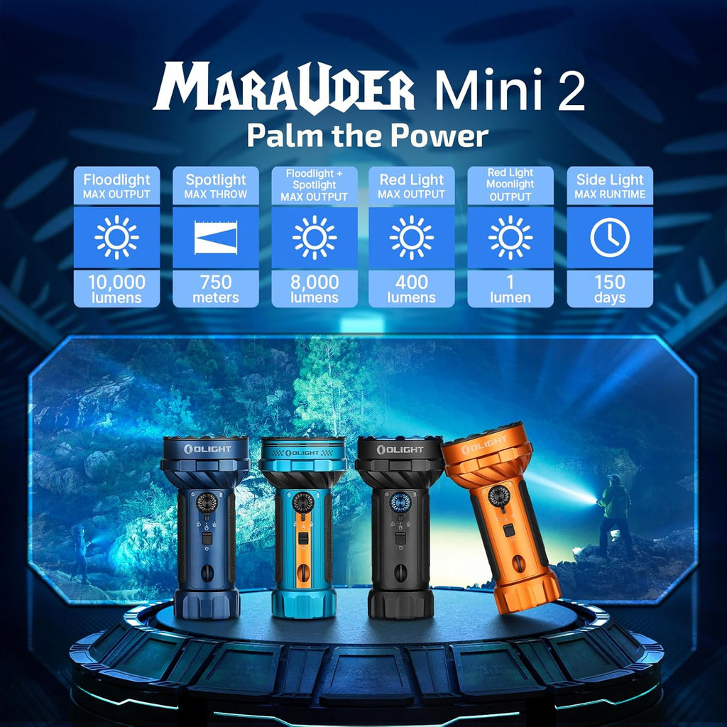 OLIGHT Marauder Mini 2 Flashlight - 10,000 Lumen Rechargeable Light with 750m Beam Distance | 5 Modes, Ideal for Camping & Emergencies (Black)