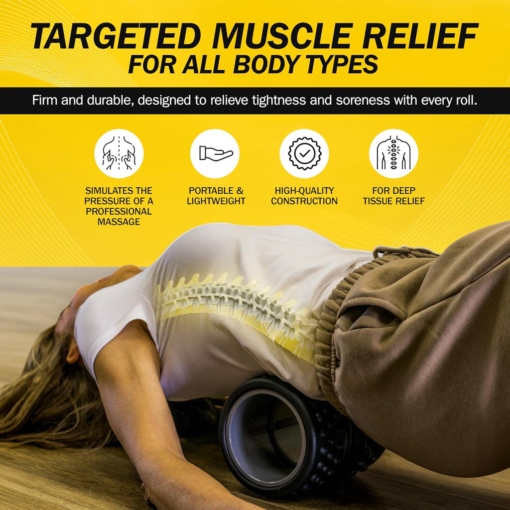 Rolflex SpineAline Back Roller - Ergonomic Deep Tissue Massage Tool for Spine Alignment | Supports Up to 300 lbs - Black