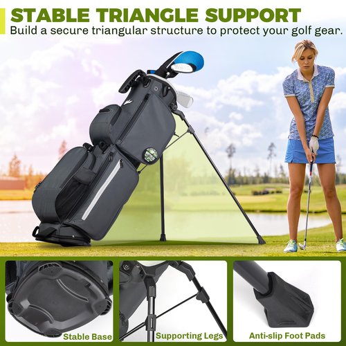 Lightweight Golf Stand Bag with Top Handle, 3-Way Divider, Holds Up to 8 Clubs – Compact Carry Bag with Dual Straps, Ball Holder & Multiple Pockets for Driving Range & Par 3 Courses(Charcoal Gray)