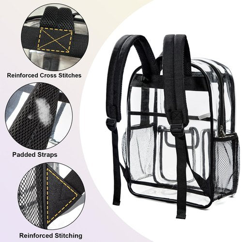 gdbis Heavy Duty Clear Backpack for Stadium Events, Large Capacity Clear Bookbag Transparent Backpack with Reinforced Strap for College Work Travel Concerts Security - Black