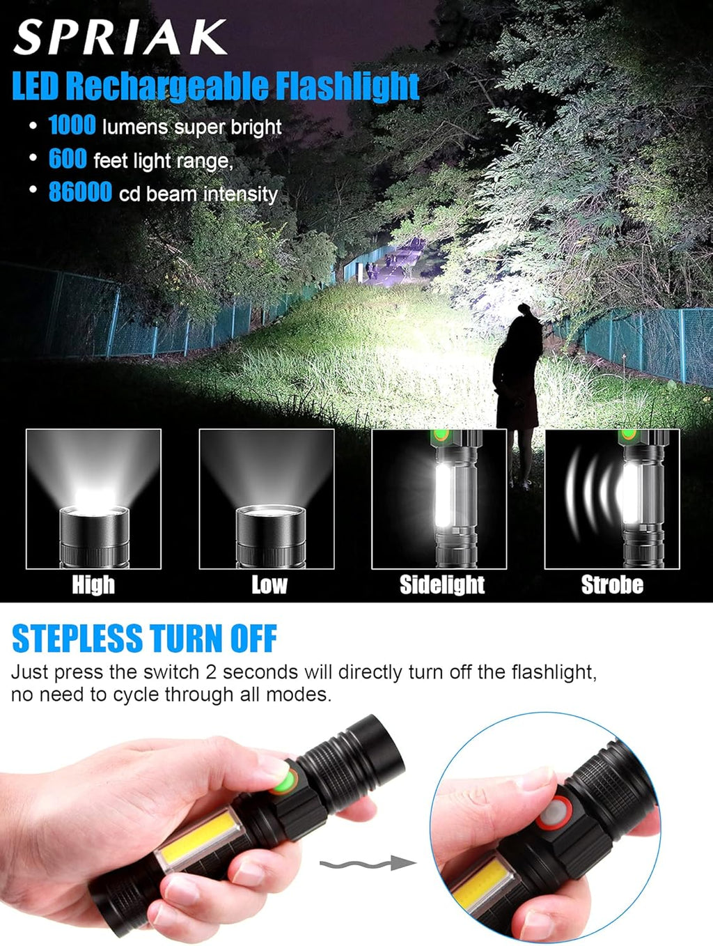 Skiennix Rechargeable LED Flashlight - Super Bright Tactical Design | USB Rechargeable, Waterproof, Compact for Camping & Emergencies