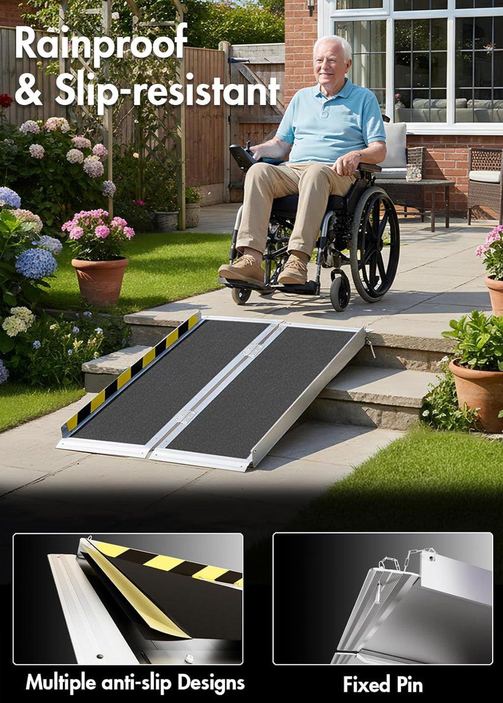 Portable Wheelchair Ramp - 3FT Non-Slip Folding Aluminum Ramp for Home | Supports Up to 800lbs