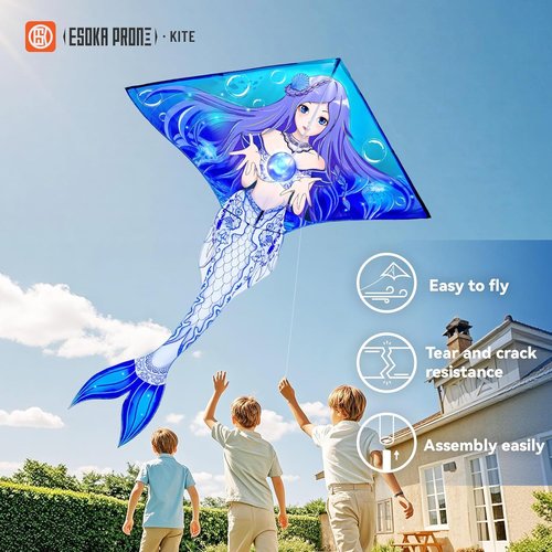 Forest Kites | Easy-to-Fly Beach Kites for Kids & Adults - Perfect Gift with 328ft String (Octopus & Celadon Mermaid)