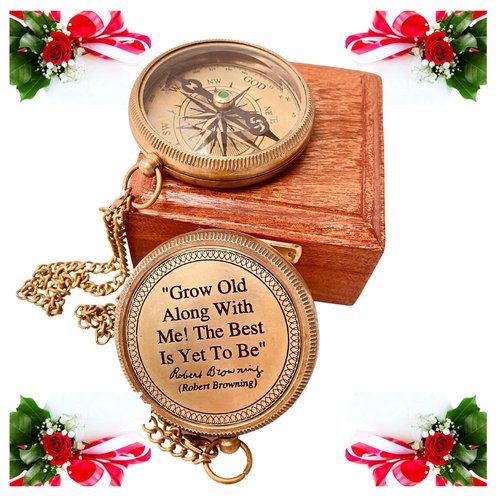 Romantic Gifts for Husband Wife - Brass Compass 2" | Engraved Quote Birthday Wedding Anniversary Christmas Lovers Gifts idea for Boyfriend Girlfriend Men Women Him Her (Grow Old Along with Me)