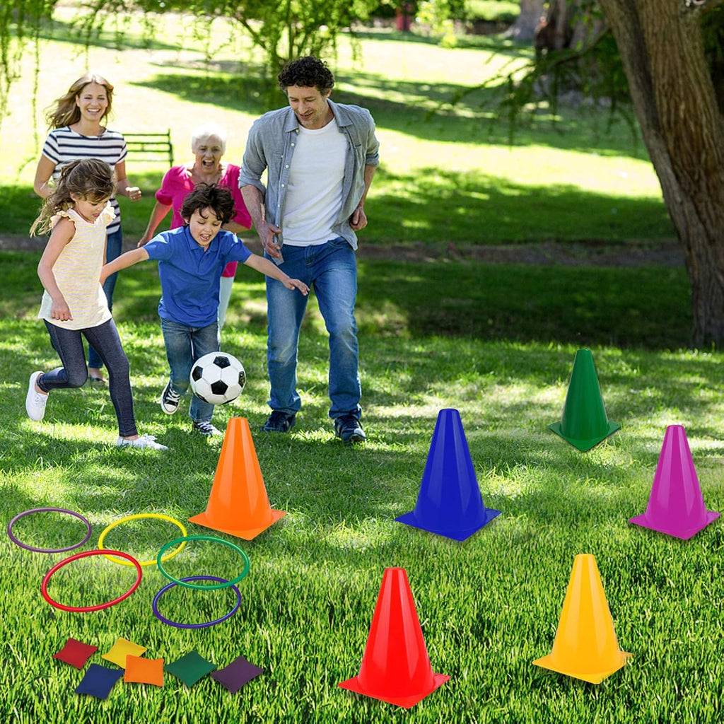 Unanscre 31PCS Carnival Outdoor Games Combo Set - Fun Soft Plastic Cones, Bean Bags & Ring Toss for Kids' Birthdays & Holidays