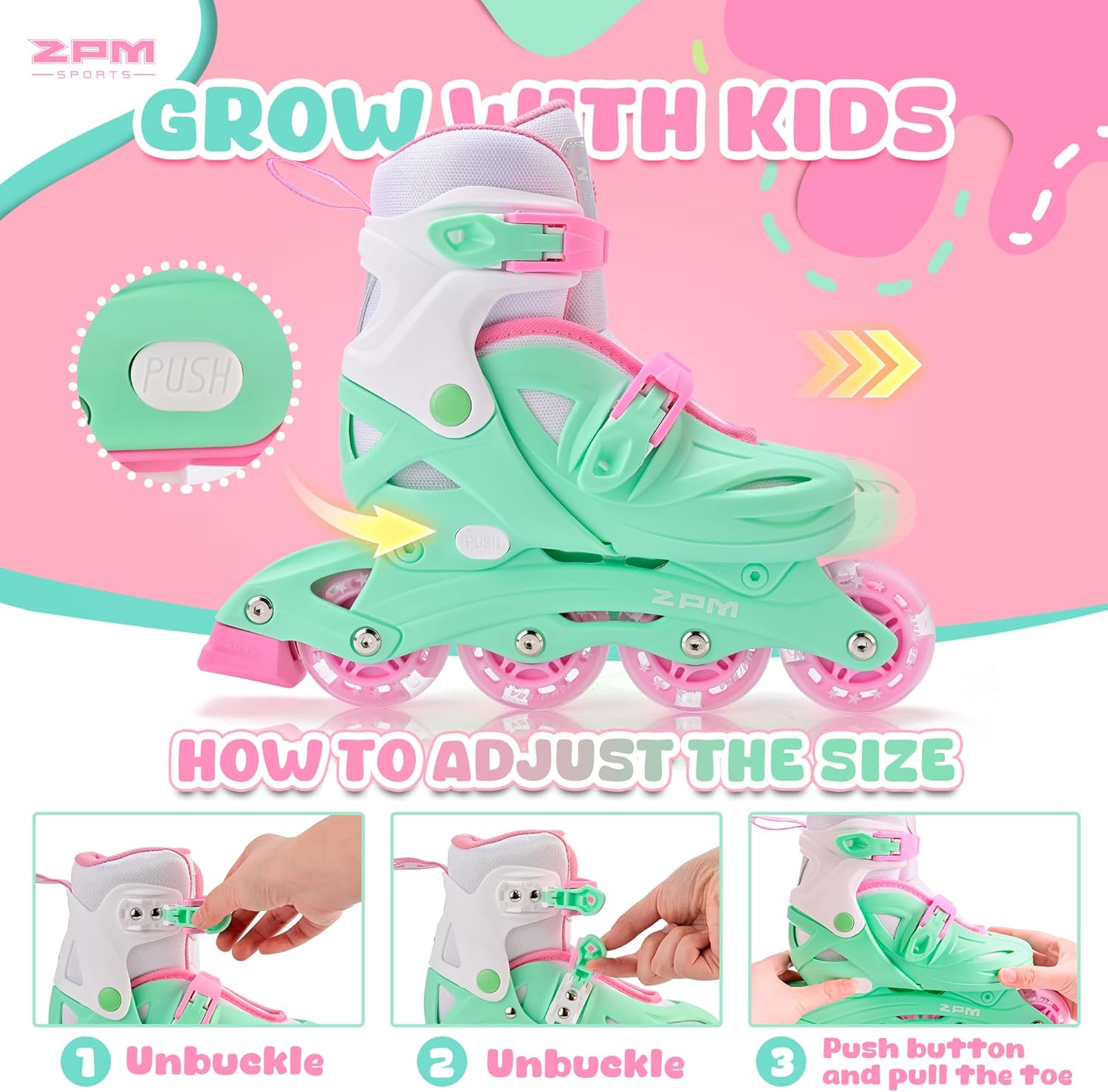 2PM SPORTS Inline Skates for Kids | Adjustable Light-Up Roller Skates for Ages 4-12