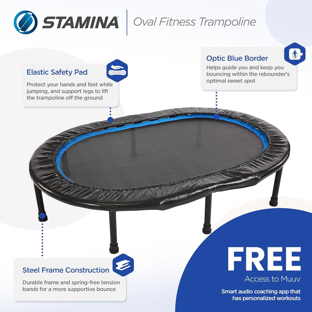 Stamina Folding Trampoline - Smart Workout App, Portable Fitness Rebounder for Home Gym, Black