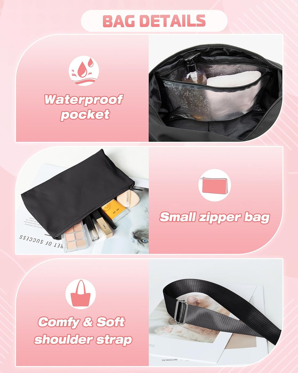 Smasrob Small Gym Bag - Yoga Mat Holder, Wet Pocket & Pouch | Black Duffle for Women with Crossbody Strap