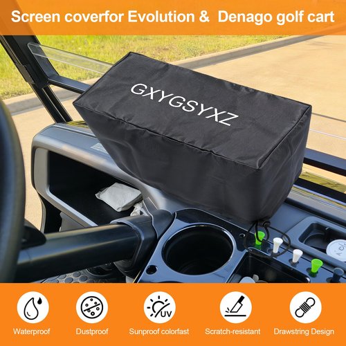 Waterproof touchscreen case for golf carts, with drawstring, made of Oxford cloth, suitable for Evolution and Denago golf carts, Evolution golf cart accessories, dustproof, sunproof, and weatherproof.