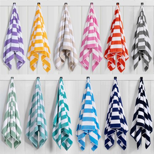 LULUHOME Oversized Beach Towel - Soft Cotton 36 x 70 Inch Striped Pool Towel for Adults | Turquoise