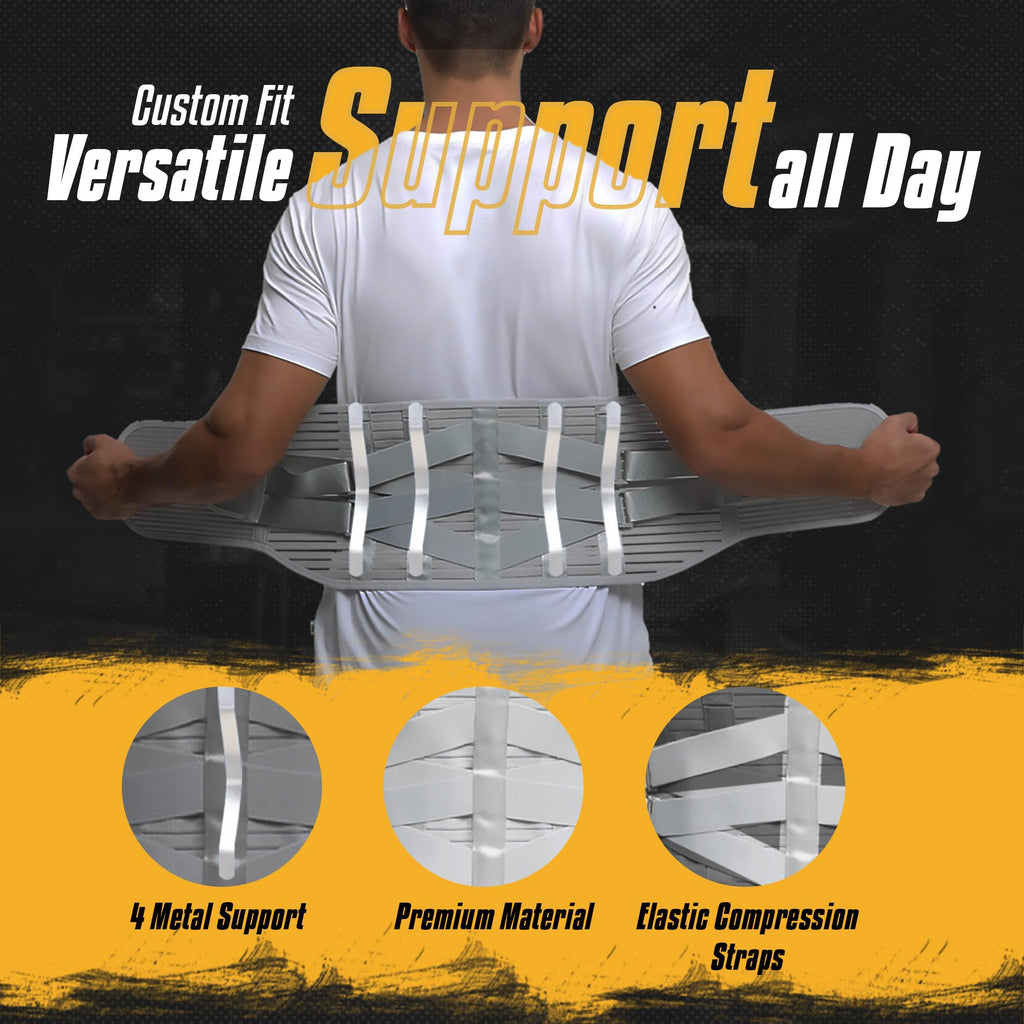 Zenith Armour Lumbar Support, Lower Back Brace Support for Lower Back Pain Relief, Scoliosis, Herniated Disc, Sciatica - Adjustable, Removable Metal Plate, Machine Washable - Men and Women (X-Large)