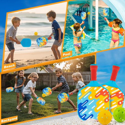 Kids Pickleball Paddles - Easter Gift Basket Stuffers Outdoor Beach Pool Yard Game Toy for Kid Ages 4 5 6 7 8 Year Old Boys & Girl, Ball Set of 2, Lightweight & Durable Grip for Small Hand, Beginner