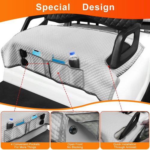 Yamaha Golf Cart Seat Blanket for Winter, Warm Material, 54.3''x 33.7'', Easy to Install and Clean, 4 Convenient Pockets, Gray Golf Cart Seat Covers for G2 G8 G9 G16 G19 G22 G29
