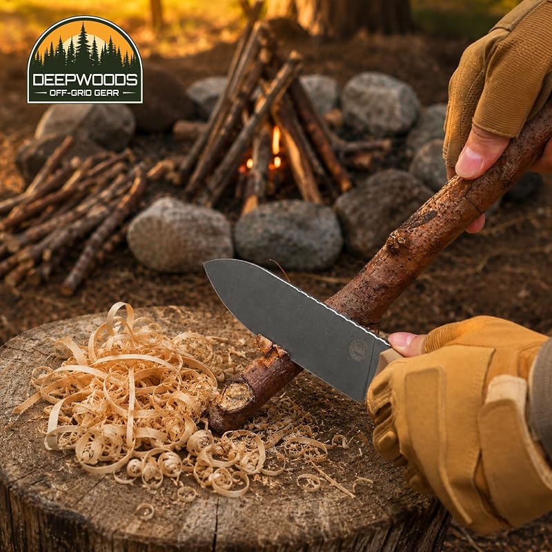 Fixed Blade Knife with Sandvik 12C27 Steel, G10 Handle — DeepWoods Bushcraft Survival (Desert Gray) - Outdoor Camping