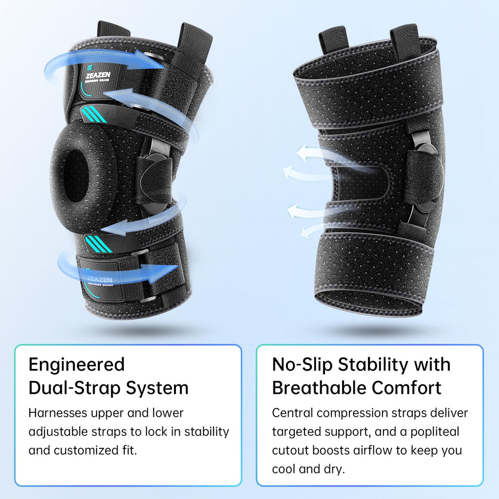 ZEAZEN Hinged Knee Brace with Dual Metal Side Stabilizers & Patella Support – Adjustable Open Patella Knee Support for Men and Women – Helps with ACL, MCL, Meniscus Issues – Breathable Design for Sports, Running, Workout (Medium)