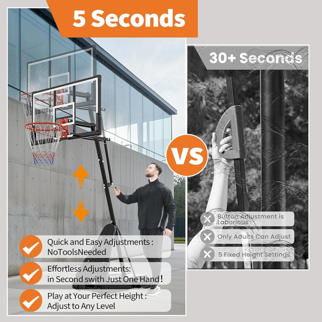 Skiennix Height Adjustable Basketball Hoop - 4.9-10FT Mobile Goal System with Weighted Base for Youth & Adults | Driveway & Backyard Play