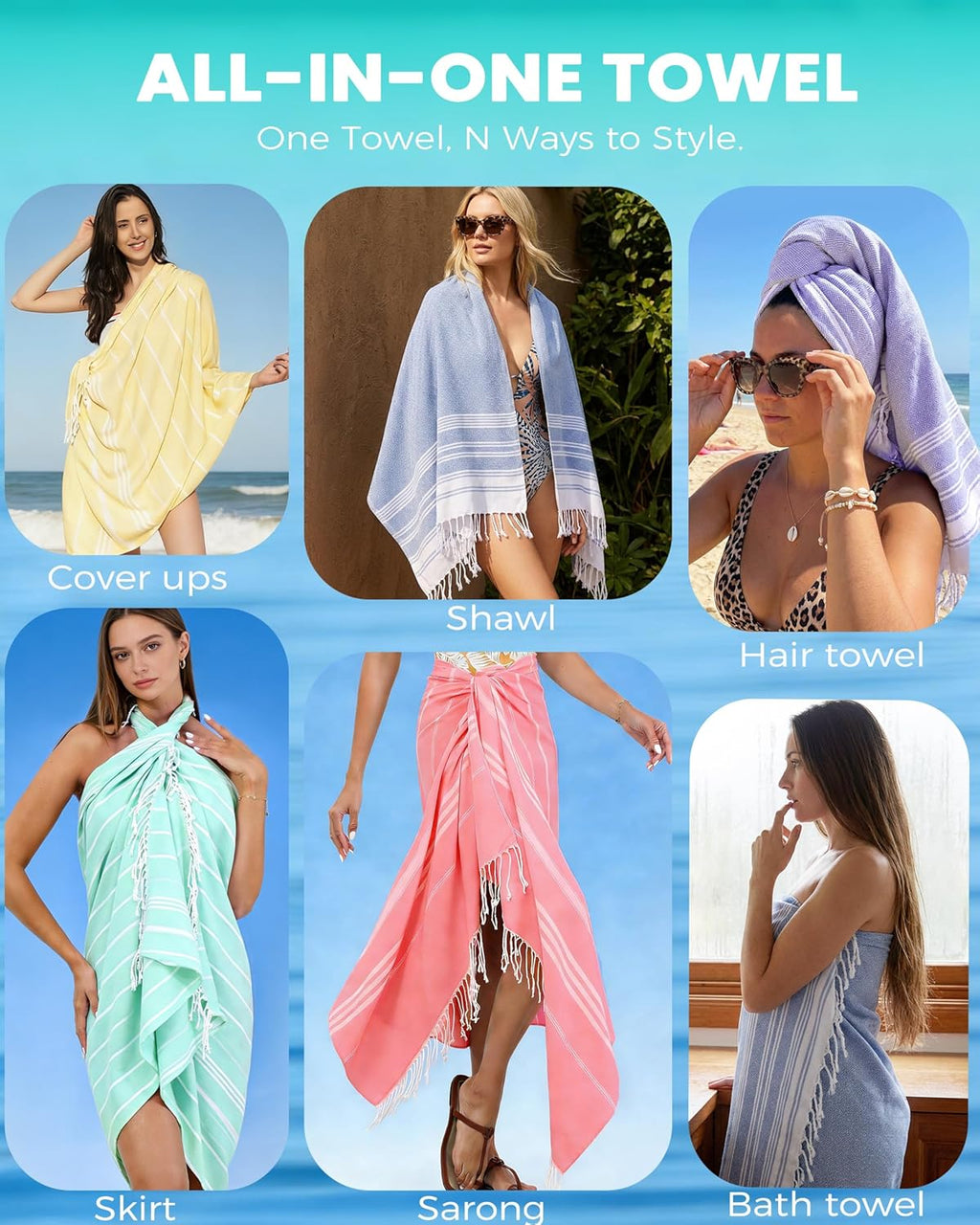 Skiennix Turkish Beach Towels - Quick Dry, Sand-Free, Oversized, Soft & Absorbent | 2-Pack, Stripe Design